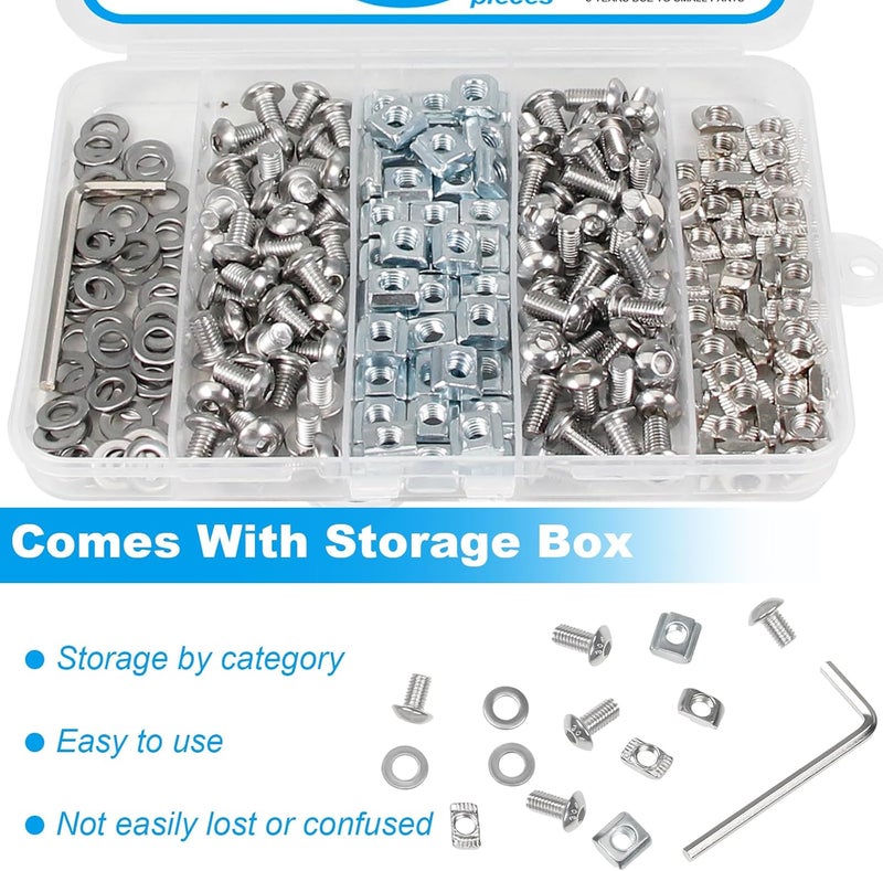 Yinpecly 200Pcs M5 T-Nuts Screws Kit, Hammer Head T Slot Nut for 2020 Series Aluminum Extrusion, M5 Hexagon Socket Screws, T Sliding Nut, Washers, Black - Image 4